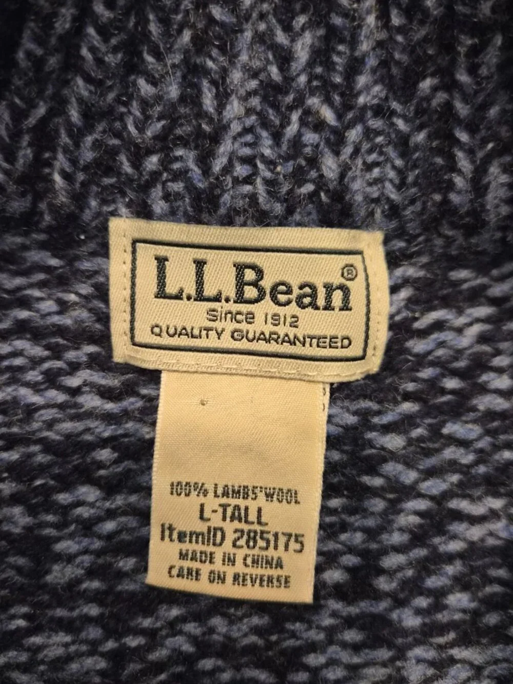 LL Bean Sweater Men's L Tall Marled 100% Lamb's Wool Henley Pullover Blue G799